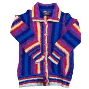 Vintage Rainbow Strip Wool Cardigan Renee Tenter‎ for Outlander Hong Kong Knit